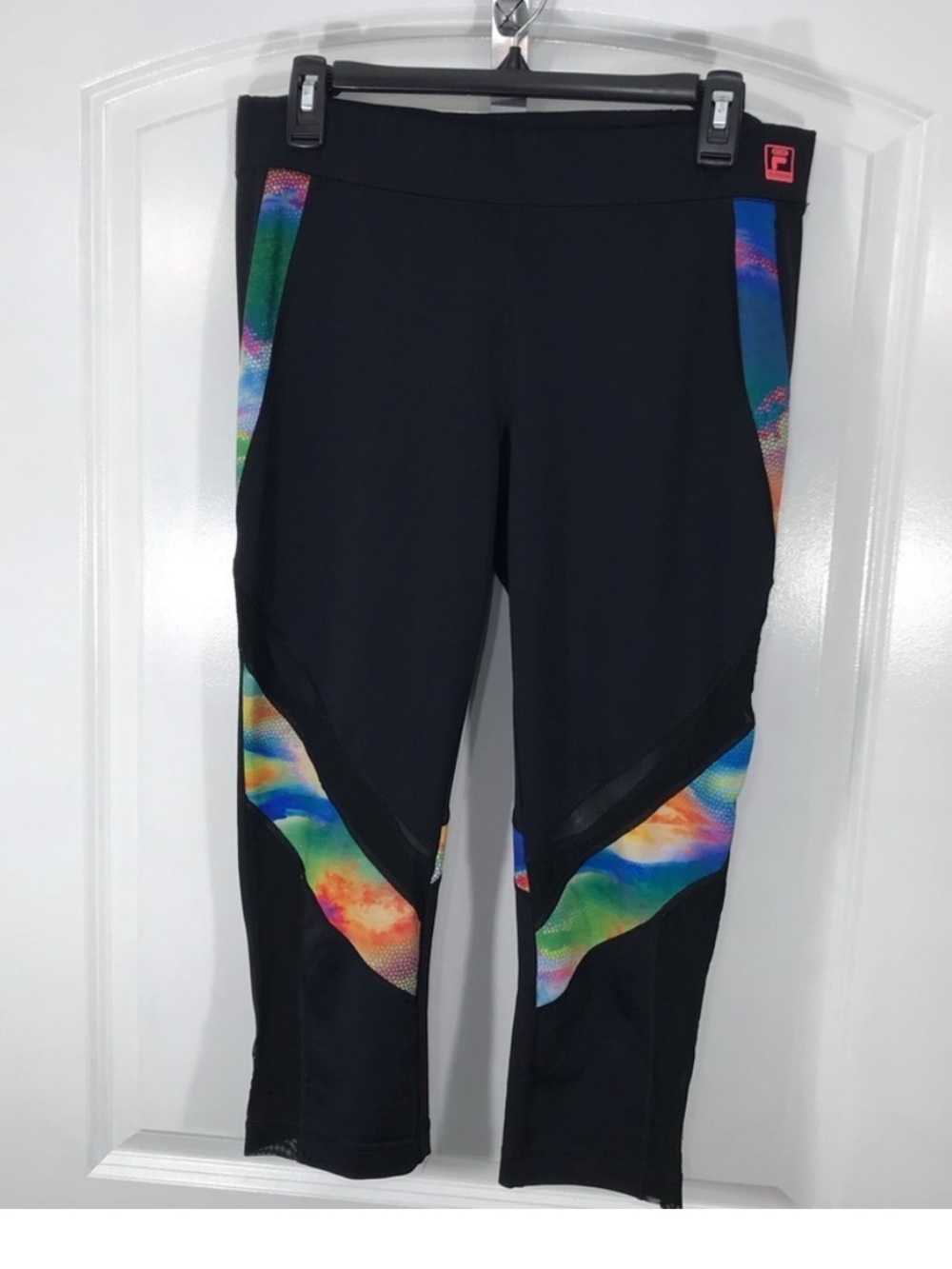 Womens Fila Black Athletic Capris leggings with Multicolor Accent size Large